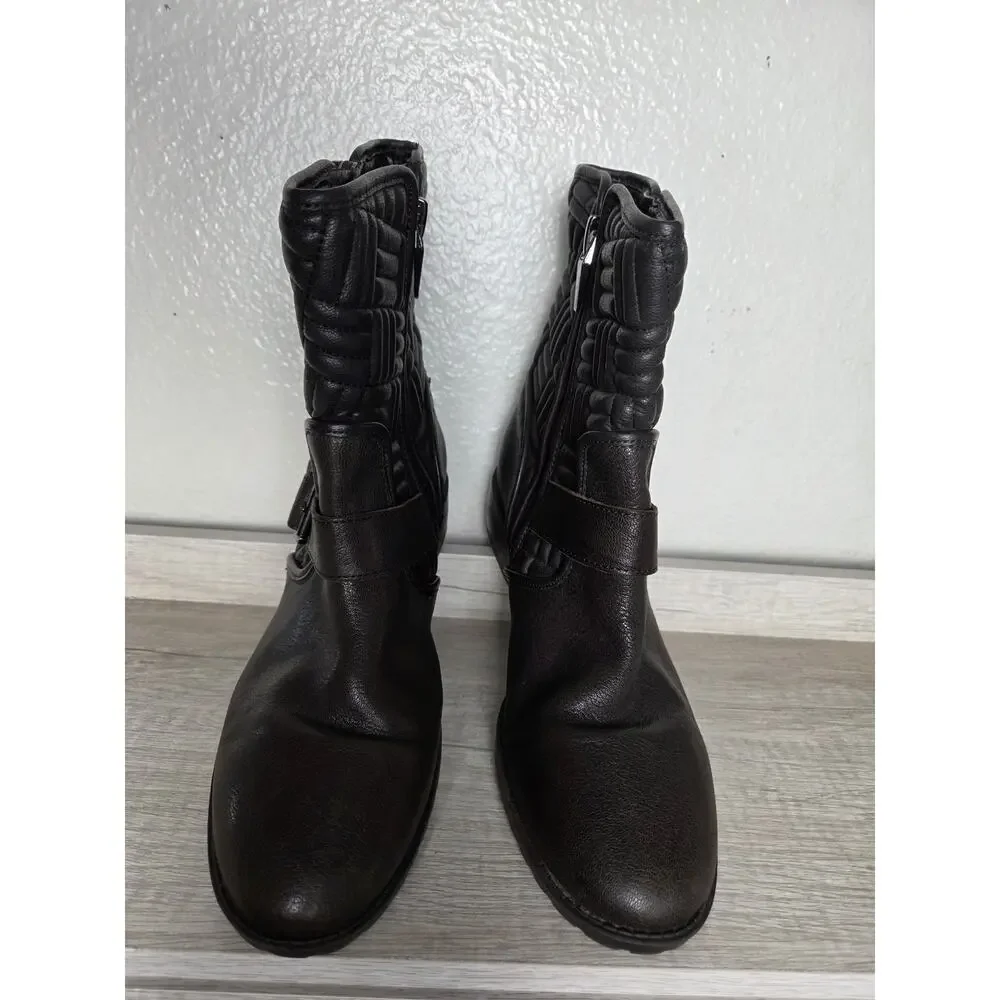 CALVIN KLEIN Sz 10 Quilted Leather Moto Ankle Women's Boots Black‎ Rauline